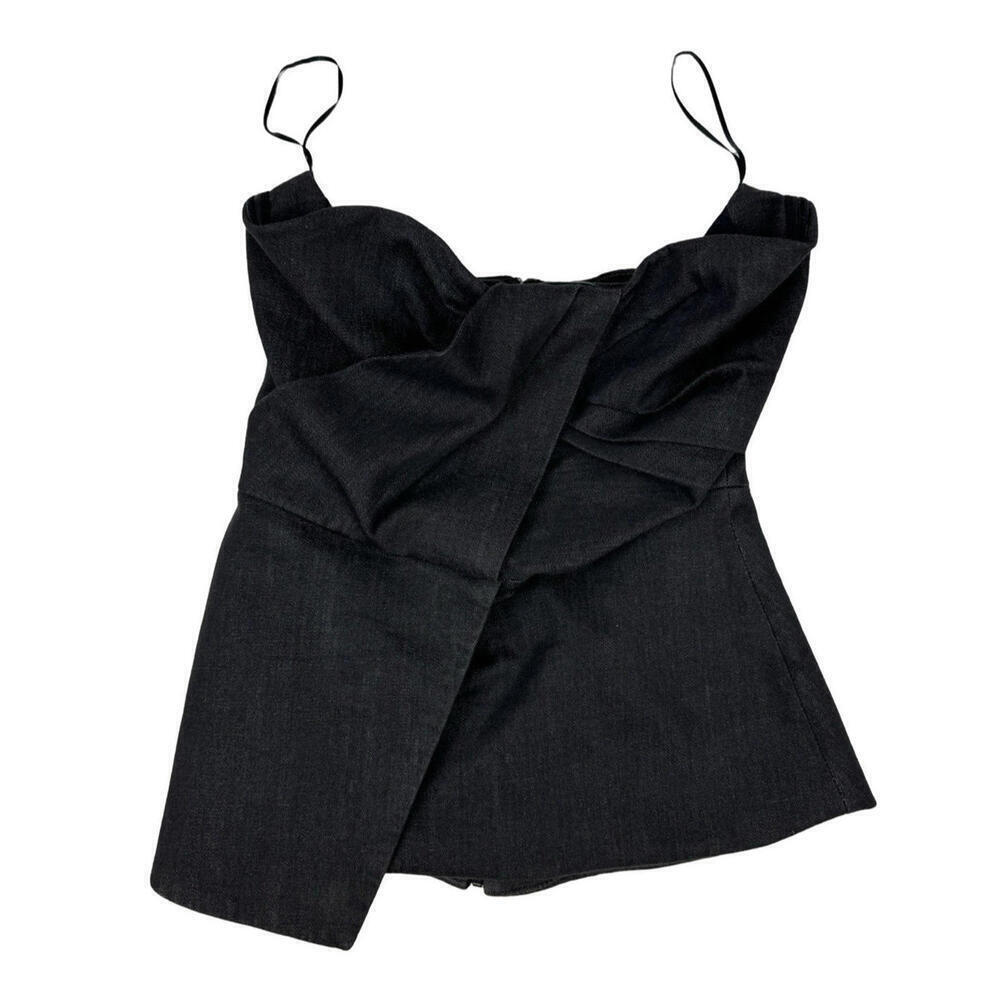 Safiyaa Asymmetric Denim Sleeveless Top Grey Size 4 US